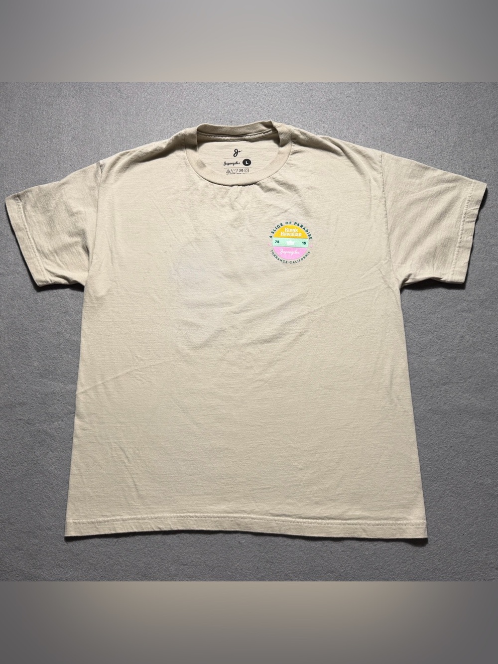 Japangeles King’s Hawaiian Slice of Paradise T Shirt Men’s Large Beige Tee